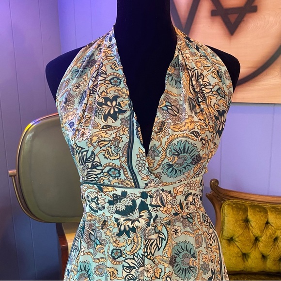 Vintage Zury Floral Boho Silk Halter Jumper Size One Size - Picture 2 of 8